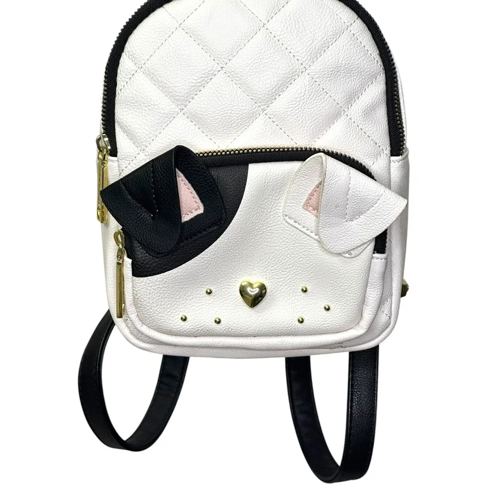 Betsey Johnson Dog Mini Backpack Women White Quilted Puppy Novelty Kitsch Bag